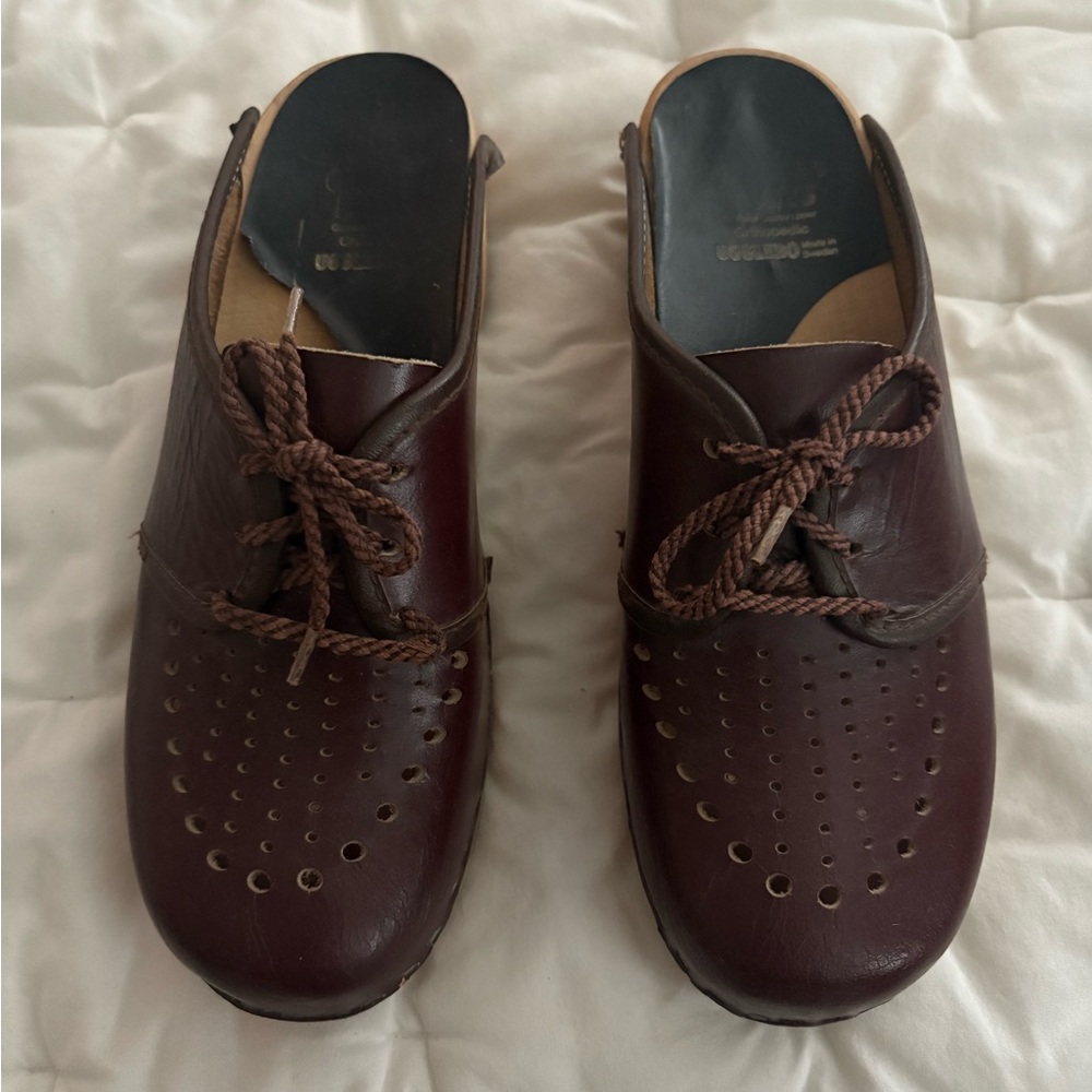 UGGELBO Orthopaedic clogs,made in Sweden. Vintage. Leather clogs with wood soles